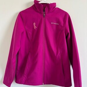 Columbia soft shell jacket women sz M pink fleece line full zip outdoor walking